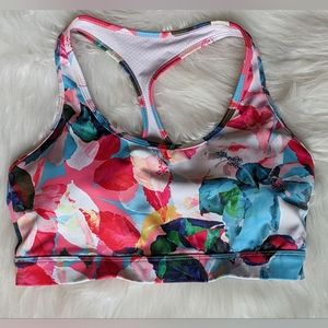 EUC ZYIA pink/blue/green floral racerback removable pads polyester/spandex sport